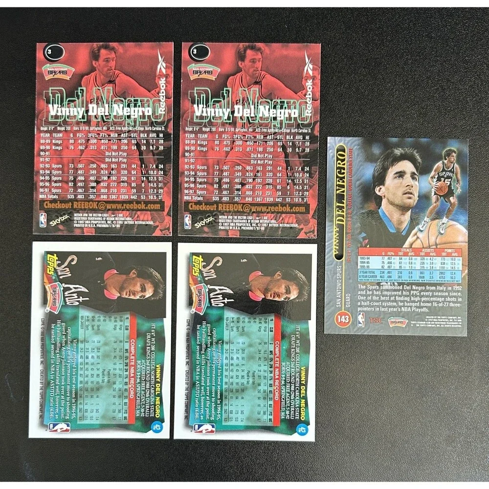 Lot of 5 Vinny Del Negro Autographed Spurs Cards - Press Pass/Topps/Stadium Club